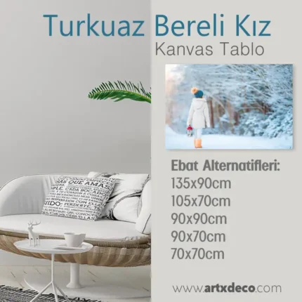 Kanvas Tablo "Turkuaz Bereli Kız" - Görsel 3